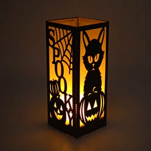 Halloween Paper Lampshade Laser Hollow Spider Web Pumpkin Cat Pattern Spooky Black Decorative Candle Cover For Festival Party