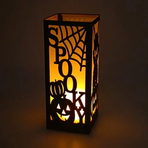 Halloween spooky black square hollow lantern with warm LED light pumpkin and spider web