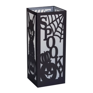 Halloween black spider web lantern with spooky pumpkin and cat laser-cut patterns