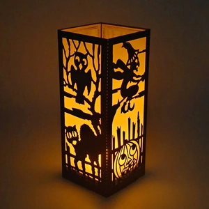 Halloween Black Cardstock Lampshade Hollow Laser Cut Witch Pumpkin Silhouette Paper Lantern For Party Home Decoration