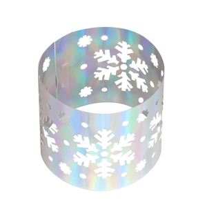 Holographic iridescent snowflake napkin ring with intricate laser-cut snowflake patterns