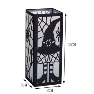 Detail showing 20cm height and 8cm width of Halloween spider web hollow lantern