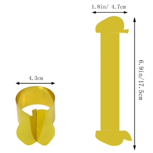 Detailed dimension drawing of golden apple napkin ring showing length and diameter