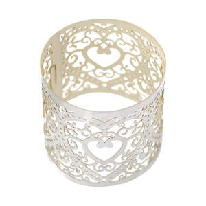 Detailed laser-cut heart pattern on ivory paper napkin ring with elegant hollow design