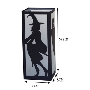Detail view of Halloween paper lantern with witch silhouettes and 20cm height dimension