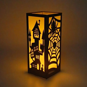 Halloween Hollow Out Paper Lampshade Spooky Castle Spider Web Design Black Cardstock Lantern For Party Table Decoration