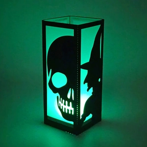 Halloween skeleton witch black lantern with glowing green light for party decor