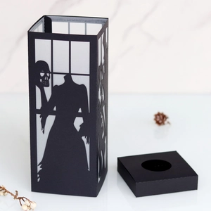 Halloween black witch and skull silhouette paper lantern with square base stand
