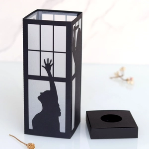 Gothic black witch paper carving lantern with hollow silhouette designs for Halloween decor