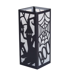 Halloween decorative paper lantern with spooky castle, spider web and BOO cutout designs