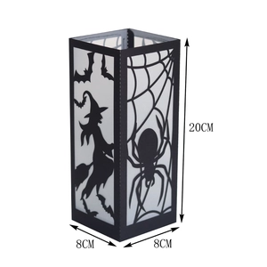 Detail of 20x8cm Halloween black lantern with witch and bat silhouette cutouts