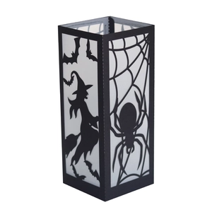 Halloween black paper lantern with witch and bat cutouts for tea light candles