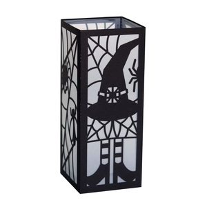 Halloween black spider web paper lantern with witch hat and spider laser-cut patterns