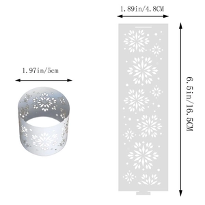 Detailed dimensions of snowflake laser-cut napkin ring in flat and rolled states
