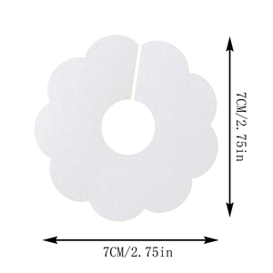 Close-up of a 7cm flower-shaped white felt glass protector with center hole and slit