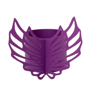 Detailed laser-cut purple paper napkin ring featuring a symmetrical wing design