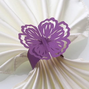 Elegant purple butterfly paper napkin ring with laser-cut hollow design for wedding tables