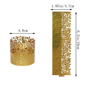 Detailed dimensions of glitter gold laser-cut napkin rings for weddings and party decor
