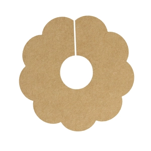Detail of flower-shaped brown kraft paper wine glass cards with central hole and petals