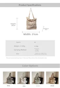 Sac fourre-tout en toile de coton avec bordure en dentelle, volants et dimensions
