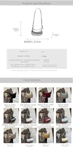 Product size chart and 21x12x7cm dimensions for this trendy PU hobo bag in 6 colors
