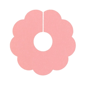 Close-up of a pink petal-shaped cotton baby bib with 360-degree rotating design