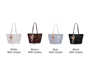 Crocodile pattern tote bags in white, coffee, blue, and black with cute bear pendants