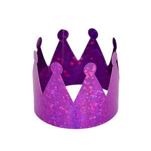 Close-up of sparkling purple crown napkin ring with textured glitter finish for party decor