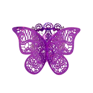Elegant purple butterfly napkin ring with laser-cut lace and sparkling glitter finish