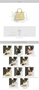 Detailed size specifications and color options for the PU bucket bag with bow detail