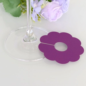 Purple flower wine glass name card for wedding seating and party table decoration