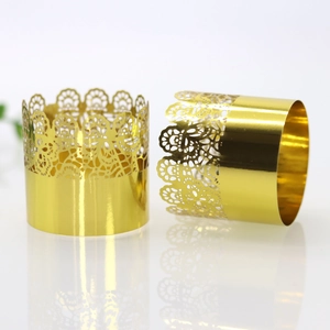 Lace hollow-out golden napkin rings with mirror finish for elegant party table decor
