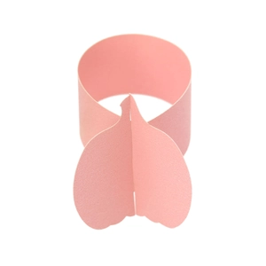 Pink heart-shaped paper napkin ring with pearl finish for festive table decor