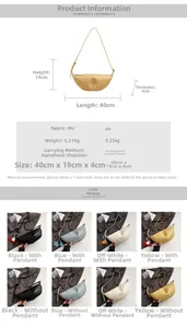 Detailed size guide and color options for large PU leather half-moon shoulder bag