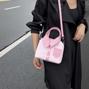 Pink shirt-shaped fashion crossbody bag for women with creative collar design and top handle