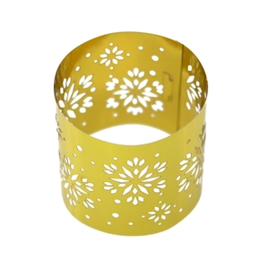 Silver metal napkin ring with hollow snowflake patterns for elegant Christmas table decor