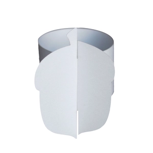 Detailed view of white paper napkin ring featuring a unique acorn cupcake cutout shape