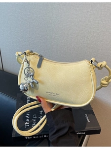 Women Vintage Pleated PU Leather Hobo Bag Small Casual Shoulder Bag With Knot Strap And Balloon Dog Pendant Commuter Top Handle Bag