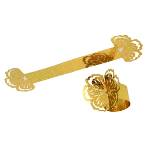 Glittering gold floral paper napkin rings with laser-cut hollow design for weddings