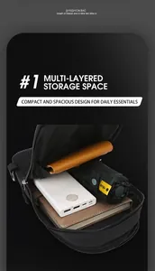 Multi-layer storage detail showing large capacity for umbrella and wallet in crossbody bag