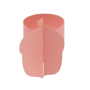 Detail of pink acorn napkin ring made of textured paper for Thanksgiving table setting