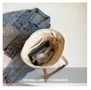 Top view of woven tote bag interior showing large capacity for daily essentials