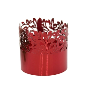 Sparkling red laser-cut napkin ring with elegant hollow vine pattern for weddings