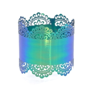 Laser cut iridescent purple napkin ring with lace floral hollow pattern for weddings