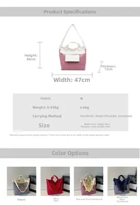 Detailed size chart for large canvas tote bag showing dimensions and fabric specifications