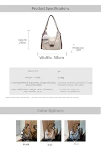 Detailed size chart for the large tote bag showing dimensions and stylish pearl chain