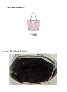 Detail view of pink tote bag showing the interior compartment and zip pocket