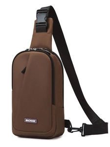 Durable brown canvas crossbody chest bag for men with multi-functional zipper pockets