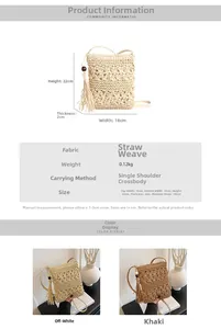 Detailed dimensions of handmade woven straw beach bag with hollow floral pattern