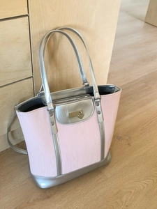 Women Large Capacity Pink Silver Patchwork Tote Bag Heart Charm Fashion Commute Shoulder Bag Stylish PU Leather Handbag